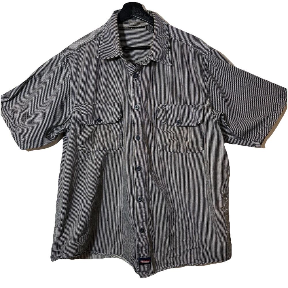 Dickies Shirt Hickory Stripe Black White Short Sleeve Work Button Front 3XL
